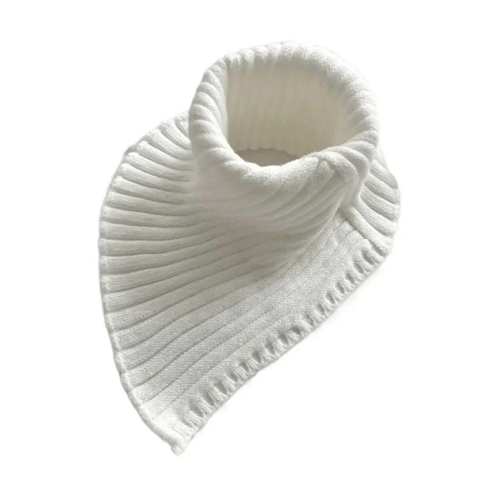Women's cotton knit snood scarf, chunky and warm, in solid white ring design for winter outdoor activities.